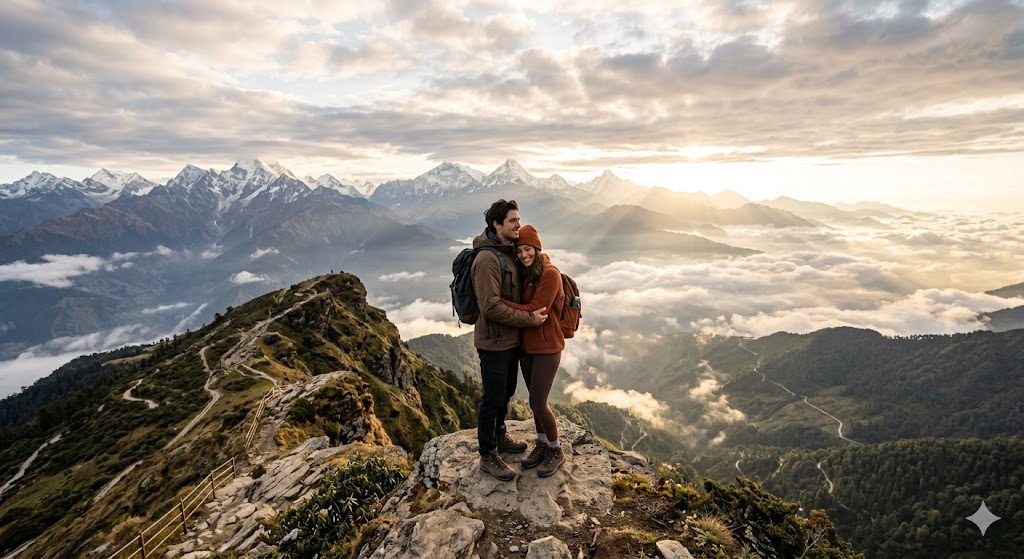 Dreamy Mountain Travel Couple Prompt