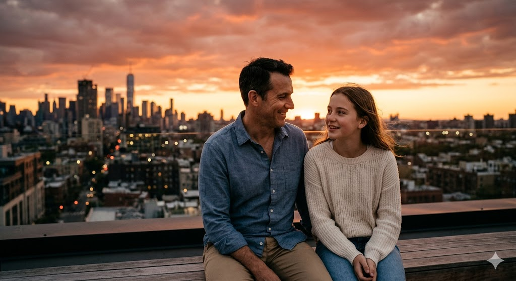 Evening Rooftop Conversation